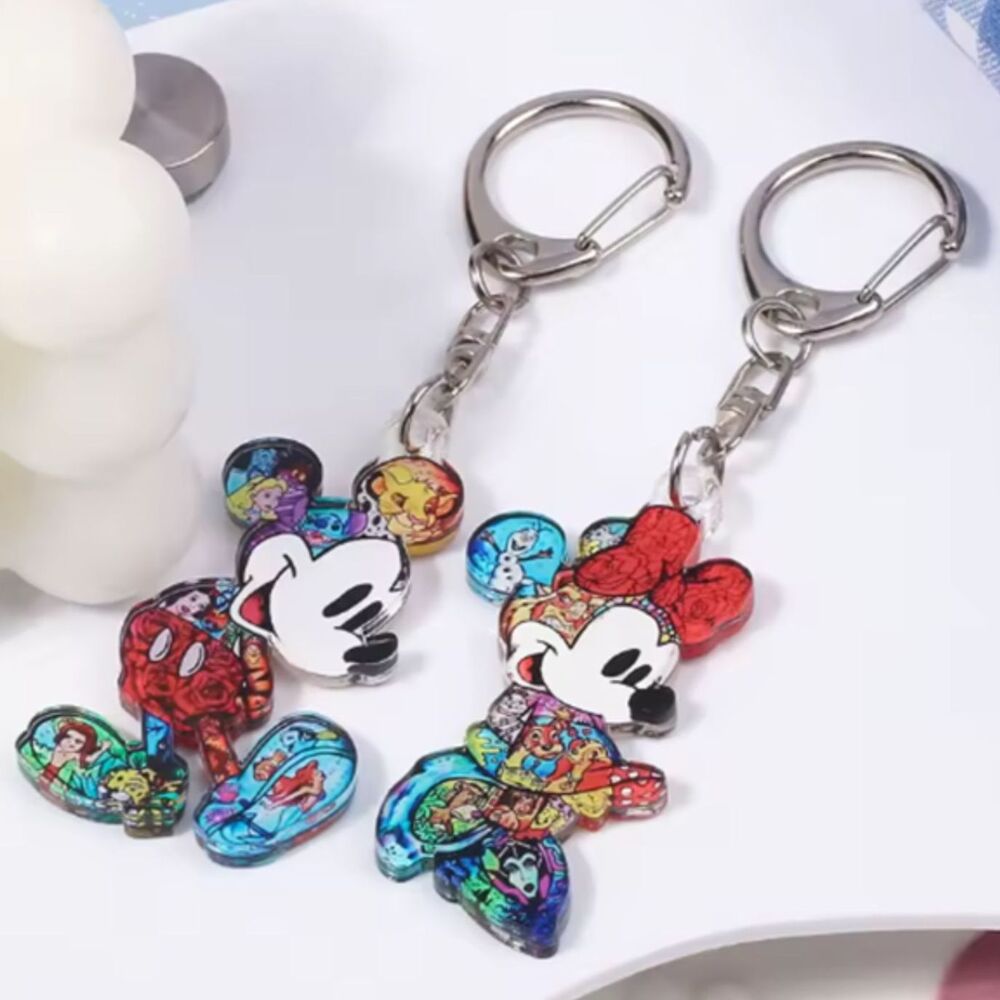 2 Mickey Mouse & Minnie Mouse Disney Movie Colorful Acrylic Keychains